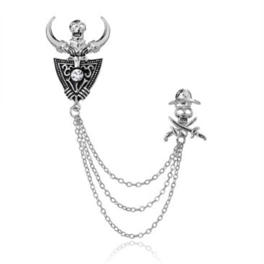 Silver Skull Chain Brooch - Picture 2 of 6